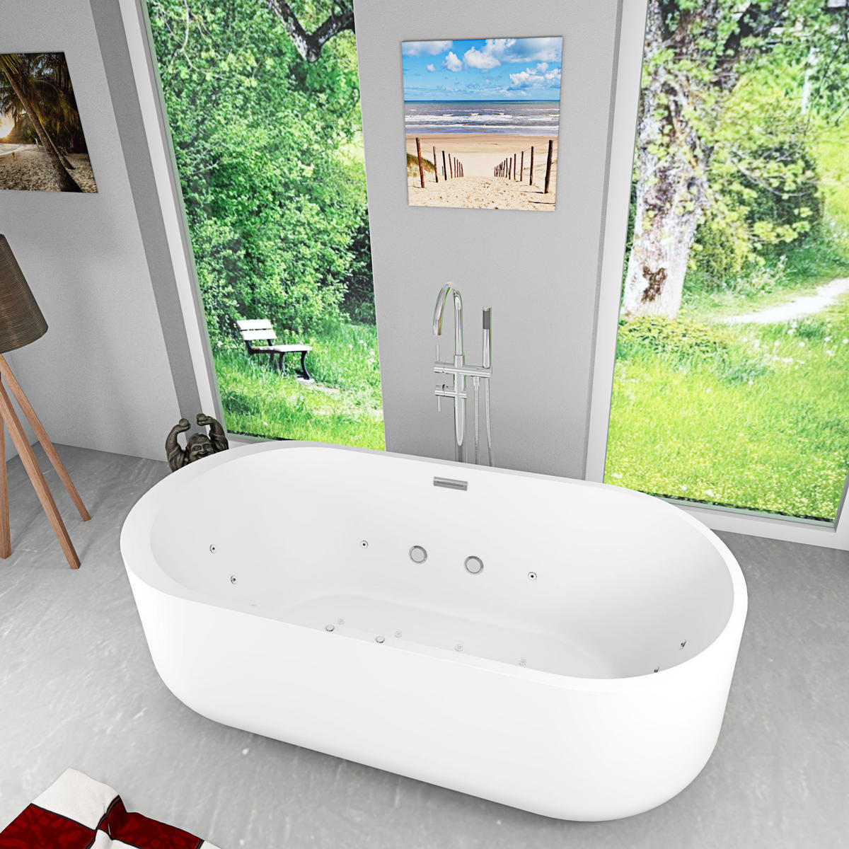 FREISTEHENDE Badewanne F26 170 Whirlpool Armatur AF04 - Weiß, Glas/Kunststoff (80/58/170cm) - AcquaVapore by Sandra Jentho