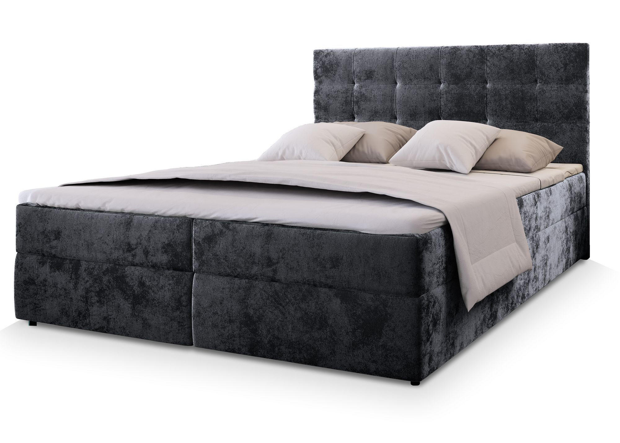 BOXBETT GLOS P 140x200 cm mit Matratze und Topper - Grau - Grau, Holz (140/200cm) - MASSENO