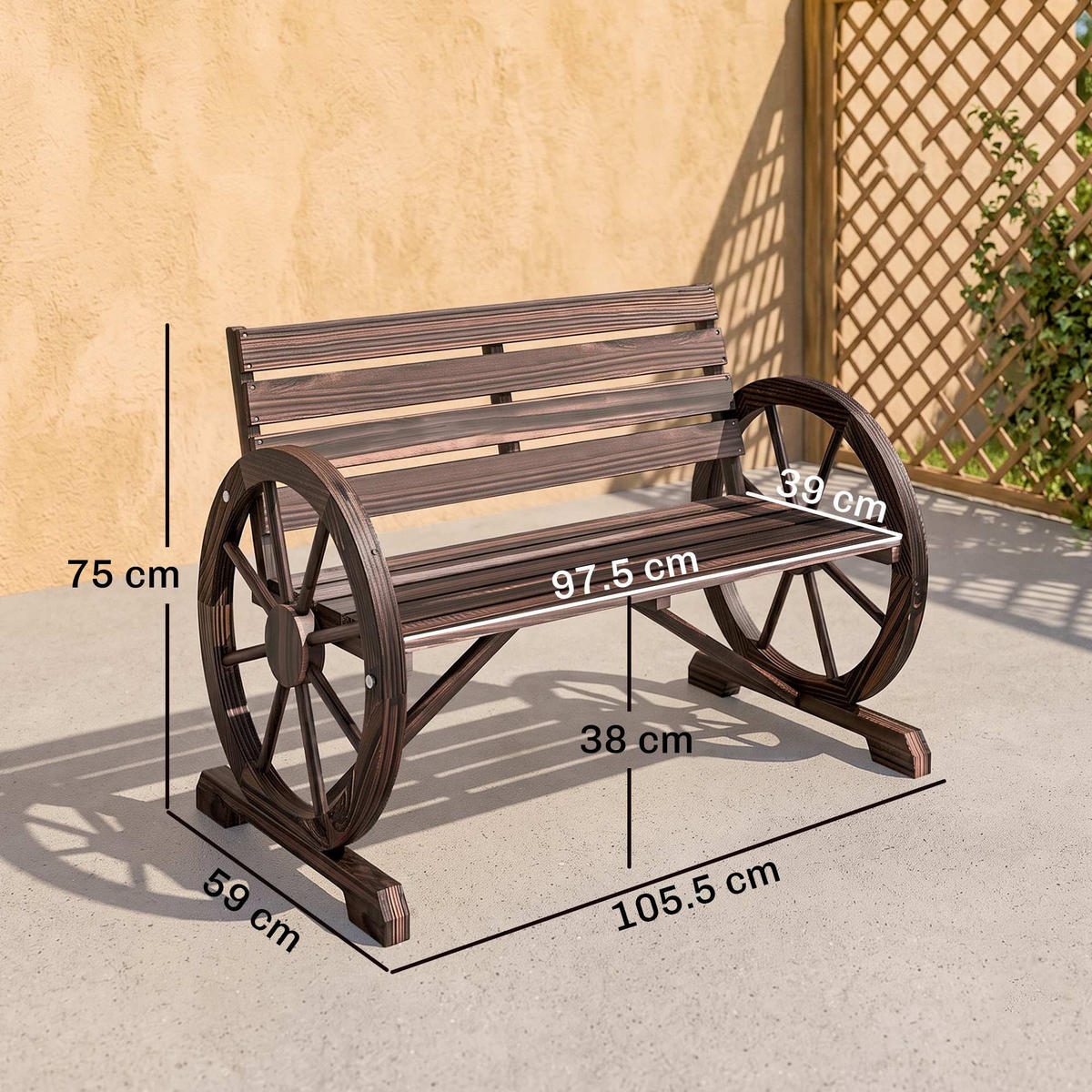 GARTENBANK,2-SITZER Tannenholz Rollenarmlehnen,braun - Braun, Holz (105.5/75/59cm) - Vallsero