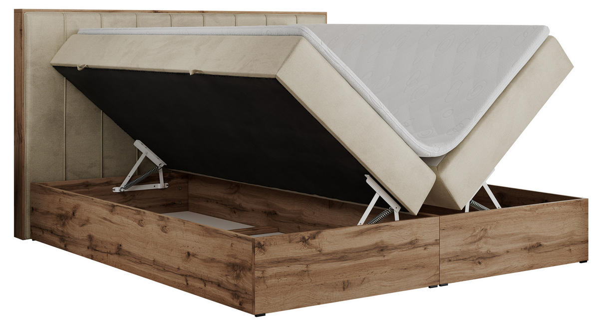 BOXBETT BELLISSIMO 180/200 Beige Velvet - H3 - Beige, Holz/Textil (180/200cm) - MKS