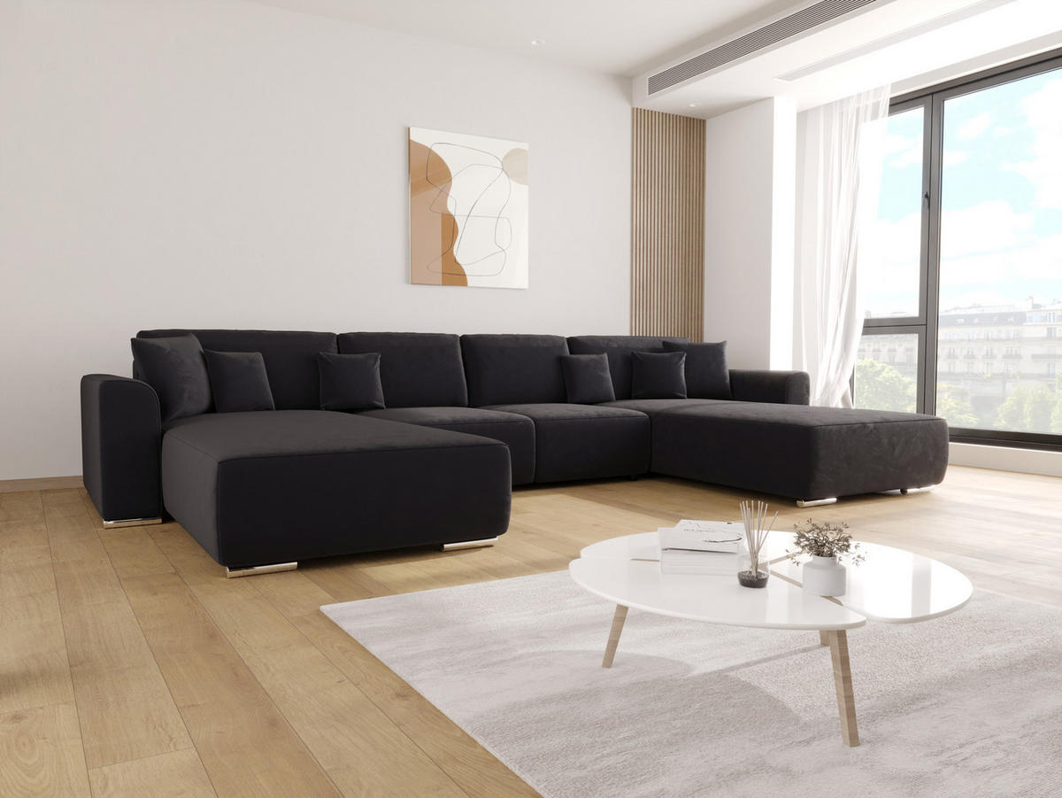 WOHNLANDSCHAFT GUSTO U Monolith 97 mit Schlaffunktion - Graphitfarben, Textil (368/85/193cm) - Bedante