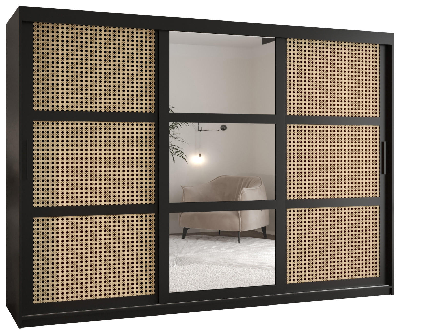 SCHWEBETÜRENSCHRANK 200/250/62 3-türig - Schwarz, Holz/Kunststoff (250/200/62cm) - MÖBEL KRYSPOL