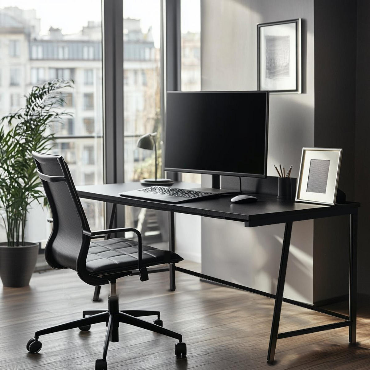 SCHREIBTISCH Metall Holzoptik Schwarz stabil 100x50x75 cm - Schwarz, Holzwerkstoff/Metall (50/100/75cm) - Begryf