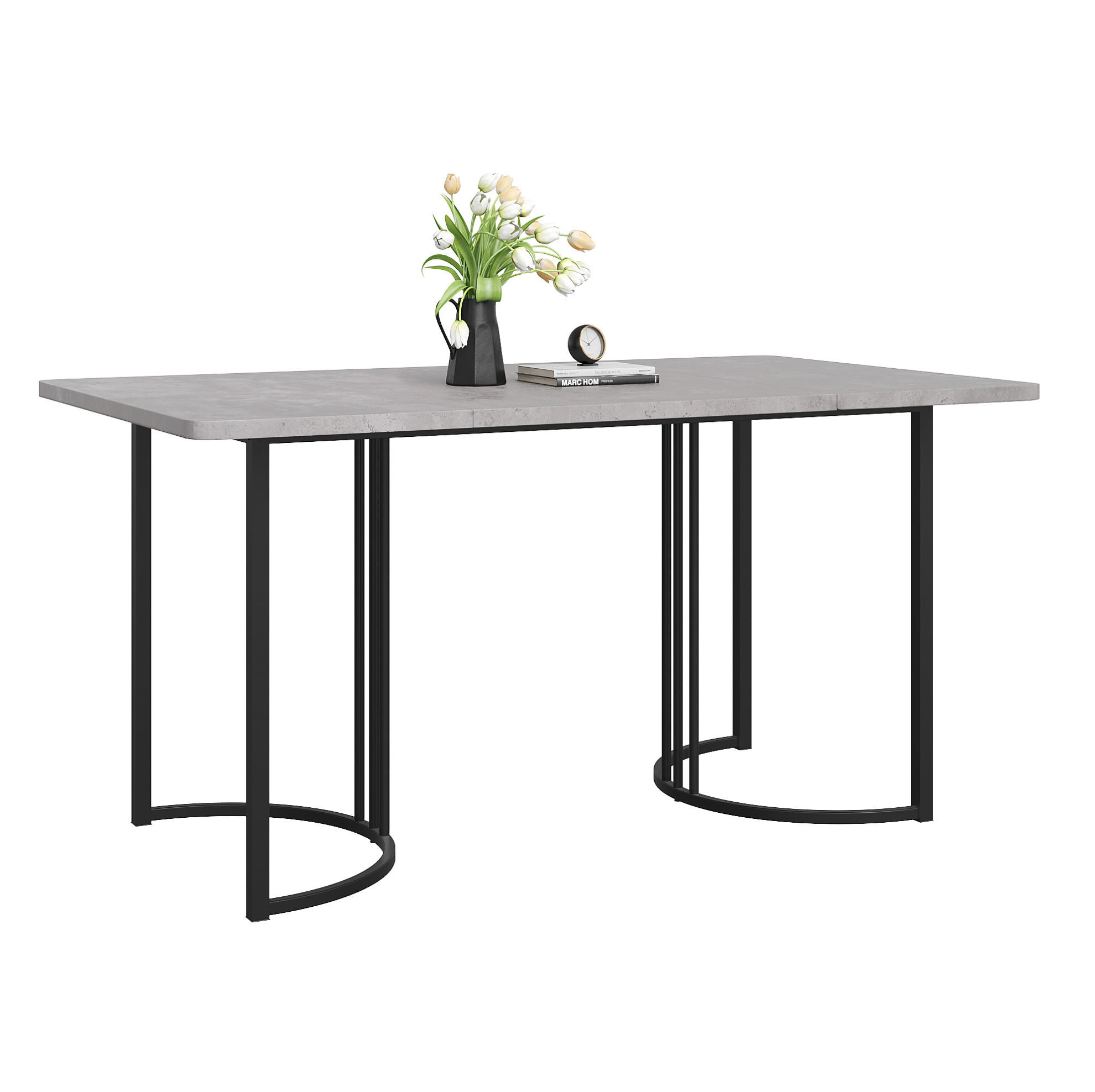 OKWISH JÍDELNÍ stůl 140/80/75 cm šedý z MDF a kovu s mramorovým dekorem