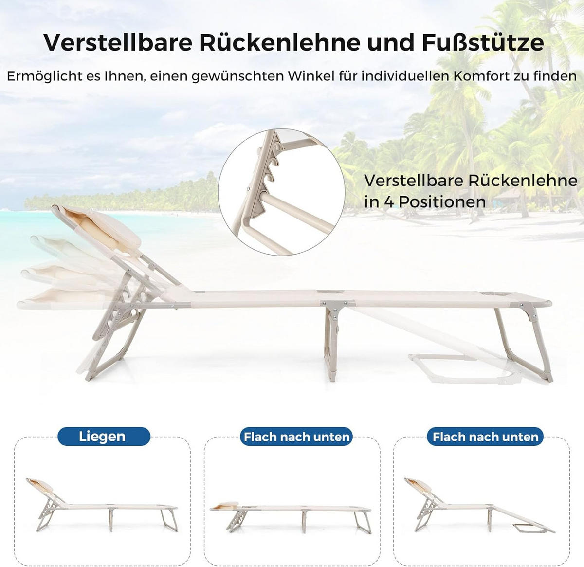SOLSÄNG Beige - Beige, Metall (190/32/56cm) - COSTWAY