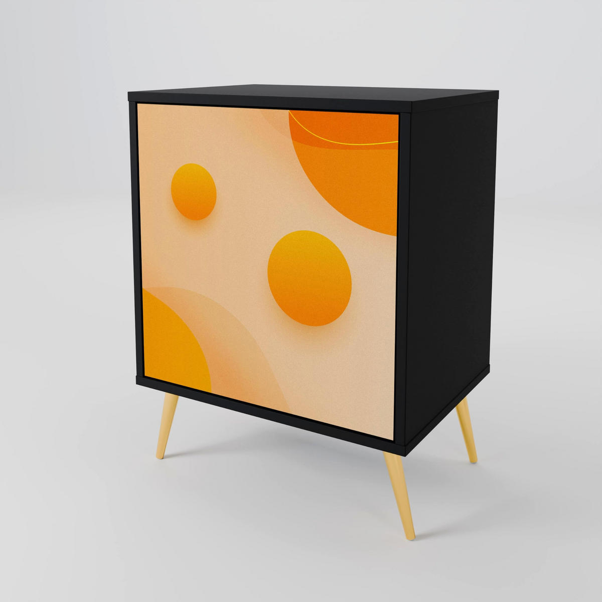 SIDEBOARD ORANGE ARRANGEMENT, Schwarz, 57,5x42x67,5 cm, Schwarze Metall-Rahmenfüße - Multicolor/Schwarz, Holzwerkstoff/Metall (57.5/67.5/42cm) - SpaceRebels
