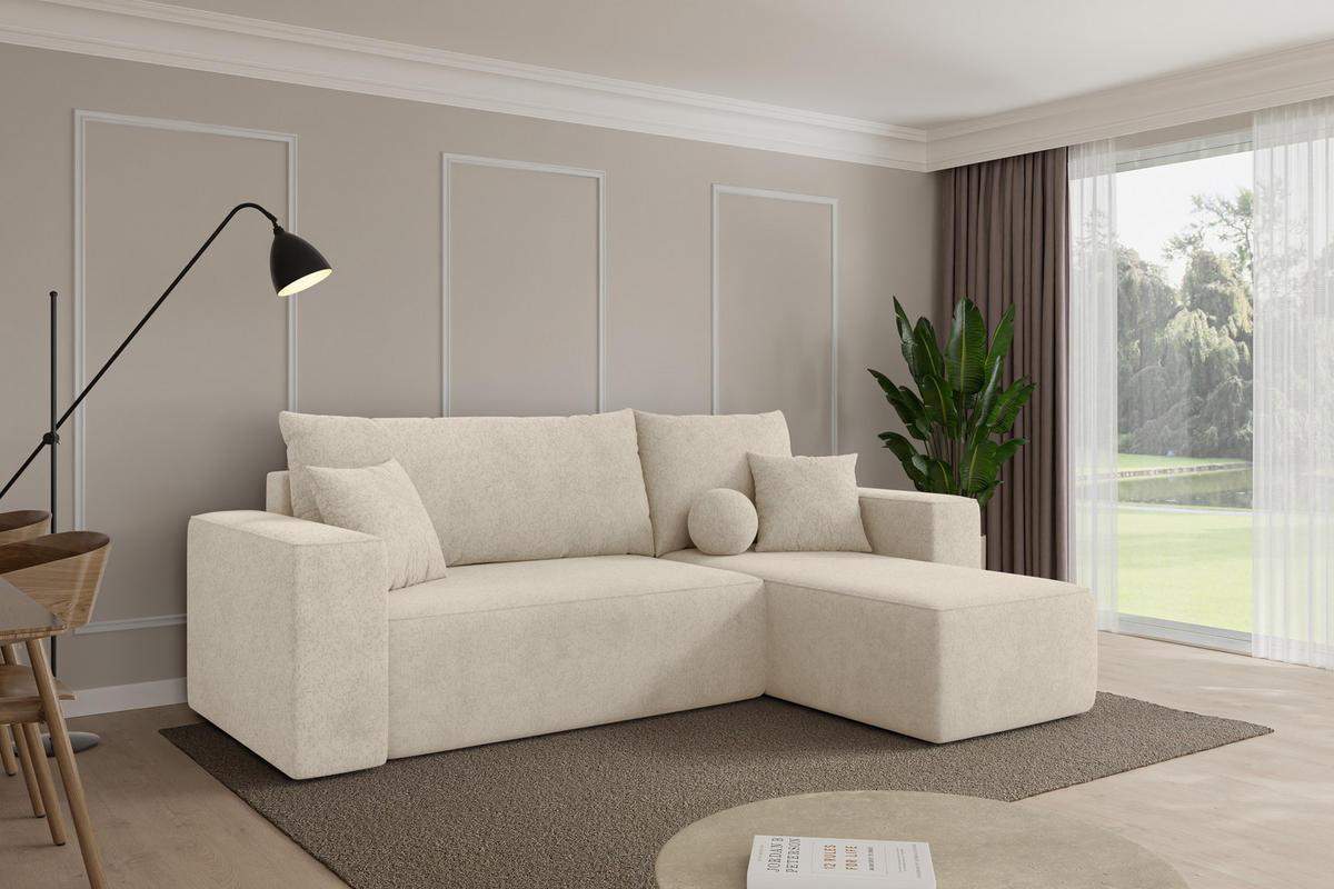 ROHOVÁ SEDAČKA s funkcí spaní, otoman vpravo SENO-L 249x139x85 krémová velur - černá/krémová, kompozitní dřevo/textil (249/139cm) - ALTDECOR