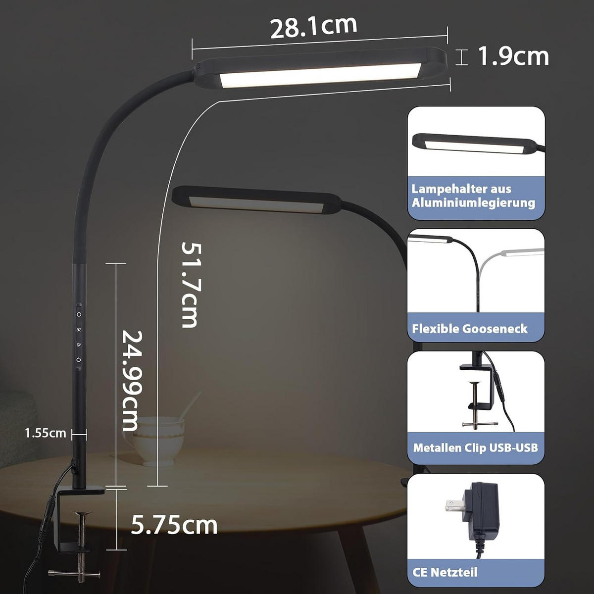 TISCHLAMPE Trugleuch 51.5/56.5/51.5 cm - Schwarz, Metall (51.5/51.5/56.5cm) - ZMH