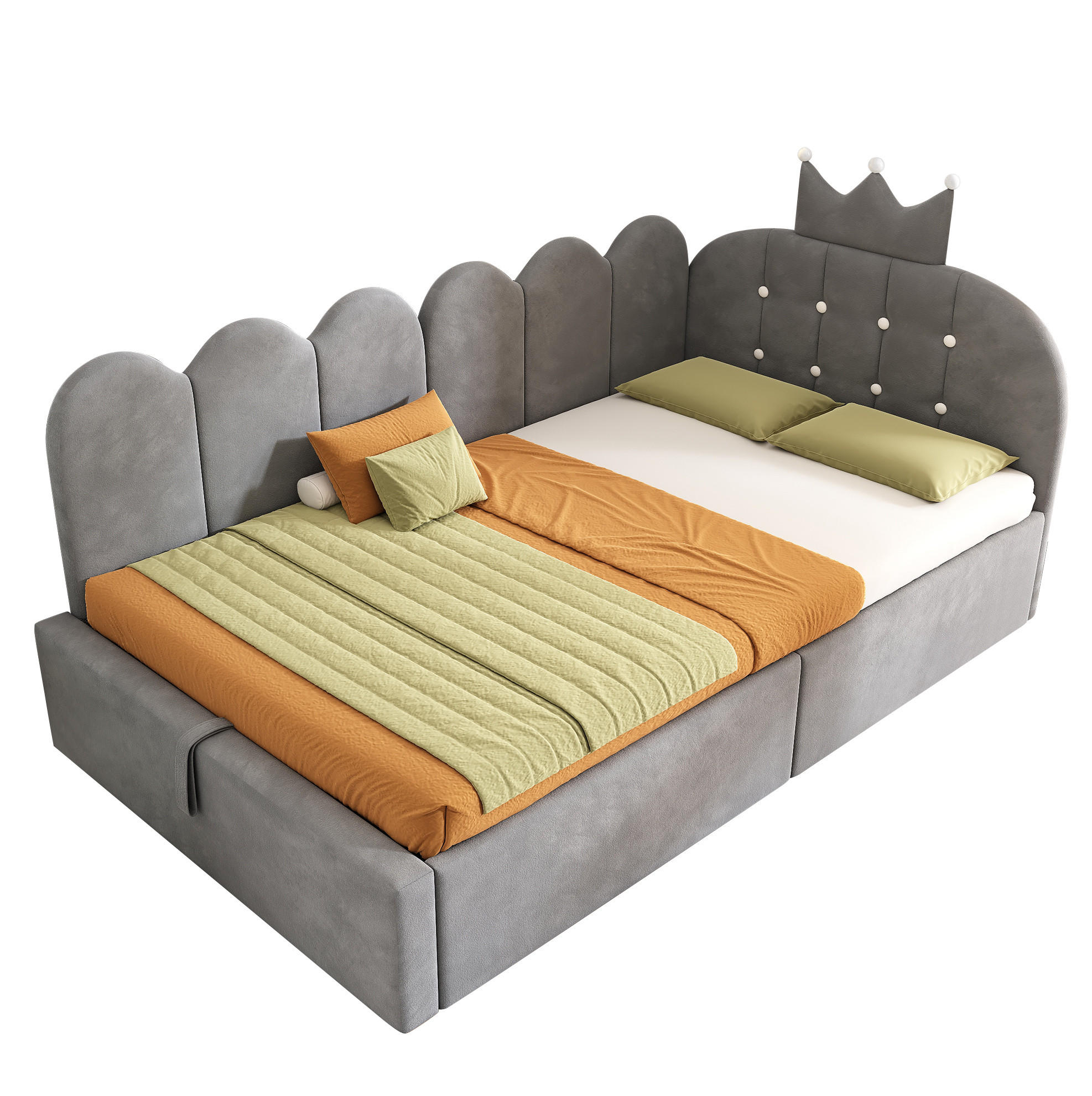 ČALOUNĚNÁ postel 90/190 cm šedá z sametu s korunkovým čelem a úložným prostorem - šedá, textil (90/190cm) - OKWISH