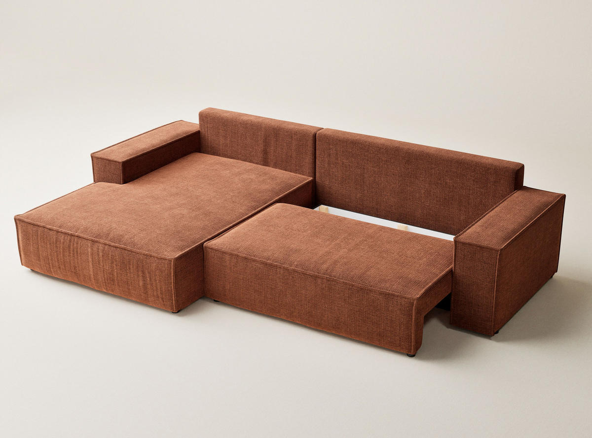 ECKSOFA Maze Kupferfarbe Chenille-Stoff - Links Seite - Schwarz/Kupferfarben, Holz/Holzwerkstoff (185/294cm) - Maison de Reve