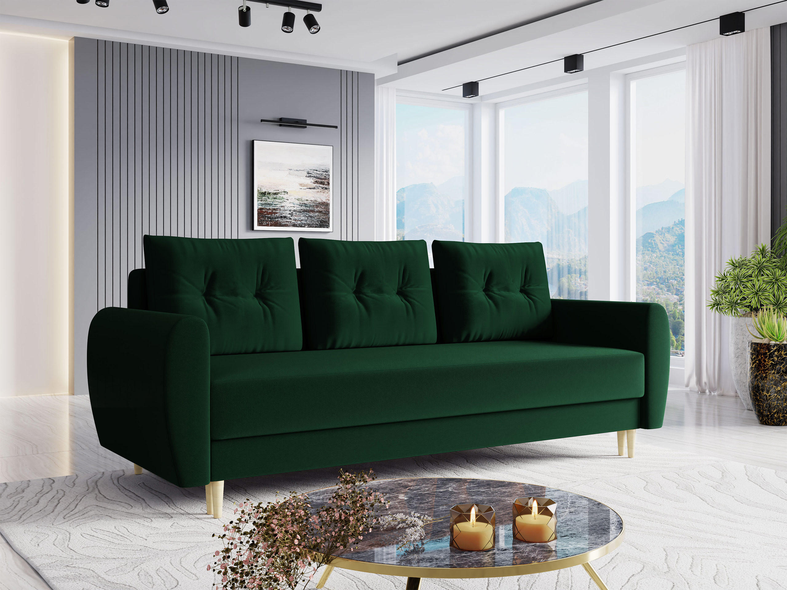 SCHLAFSOFA Palermo - Naturfarben/Grün, Holz/Textil (227/95/82cm) - MIRJAN24