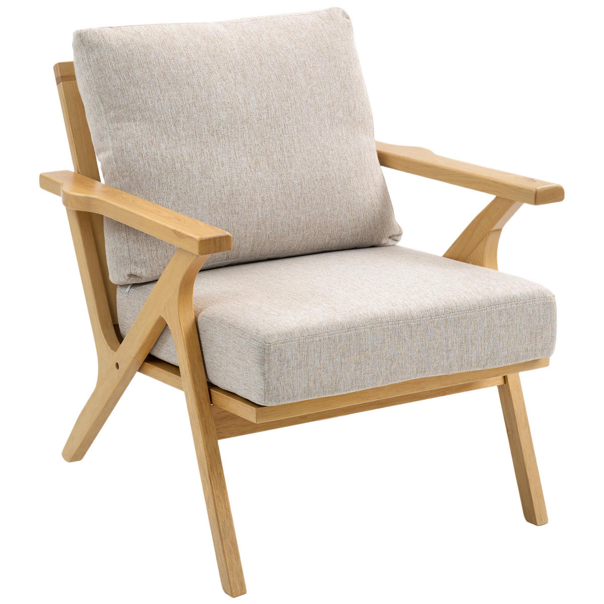 SESSEL DE-13306 skandinavisches Design, Leinenbezug Beige - Beige, Holz (76/88/87cm) - ComfortXL