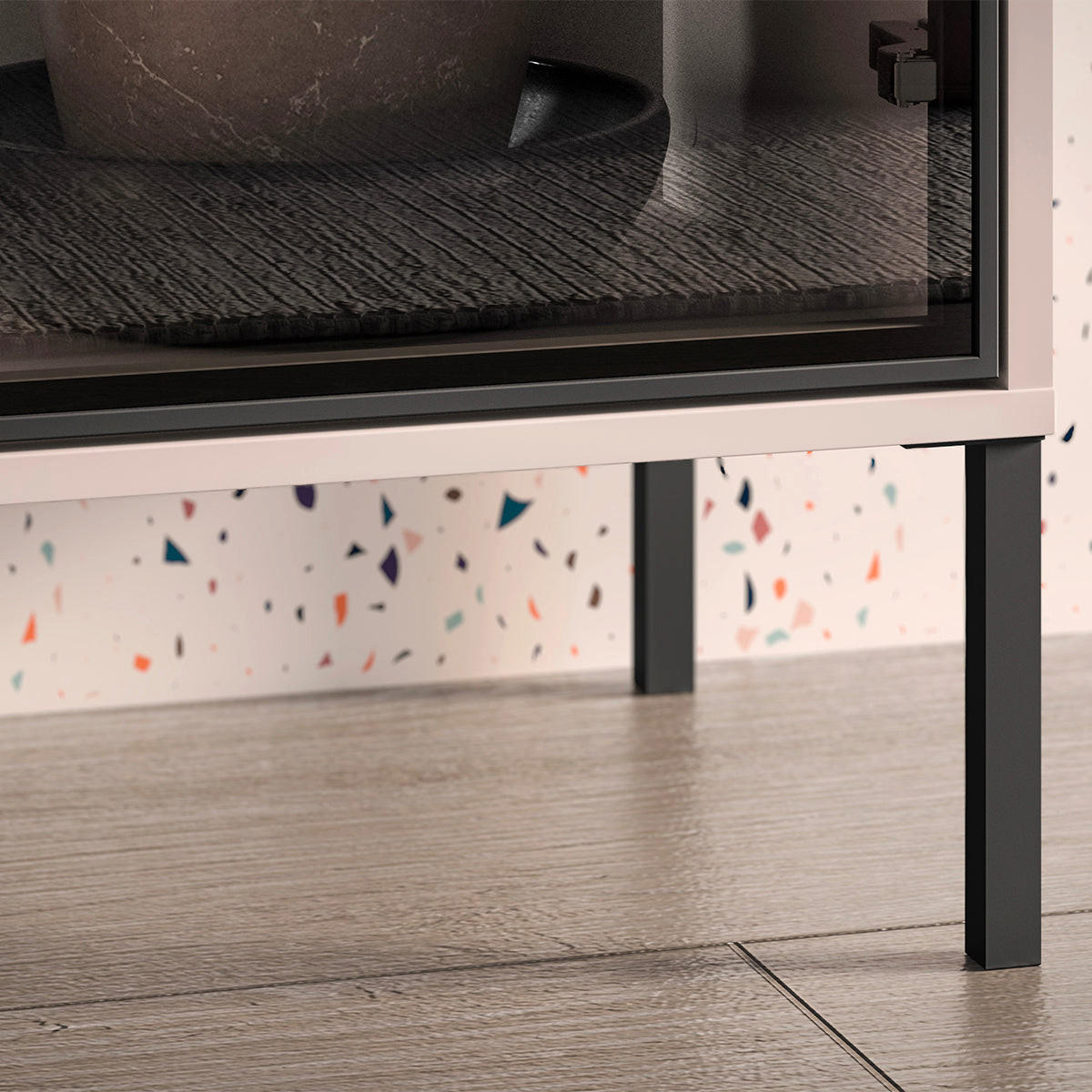 VITRINE Paige Kaschmir und Schwarz - Kaschmir, Holzwerkstoff (92/150/40cm) - Petits-meubles