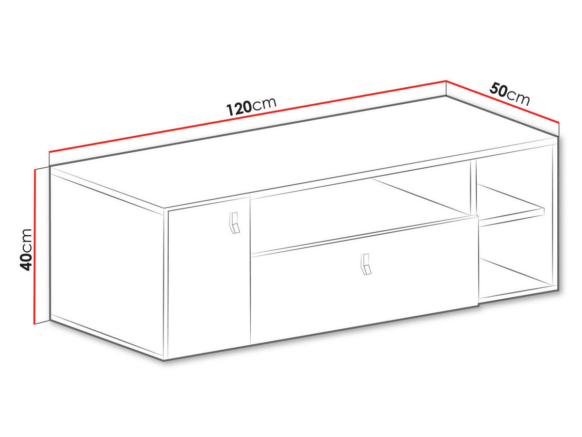 TV-LOWBAORD Planet 10 - Blau/Eichefarben, Holzwerkstoff (120/40/50cm)