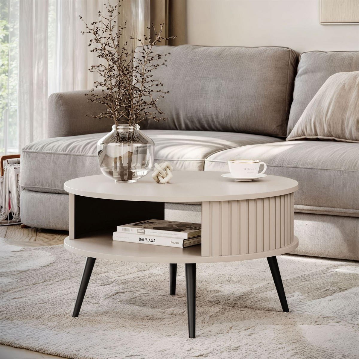 RUNDER Couchtisch IVY - Beige, Holzwerkstoff (76/44/76cm) - Lookway