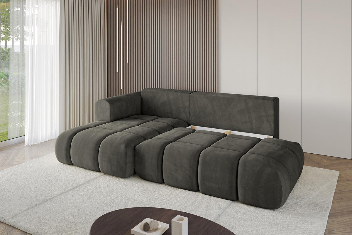 ECKSOFA Ottomane Links CLOUD-L-v1 289x180x40 Schwarz Velours - Schwarz, Holzwerkstoff/Kunststoff (180/289cm) - ALTDECOR