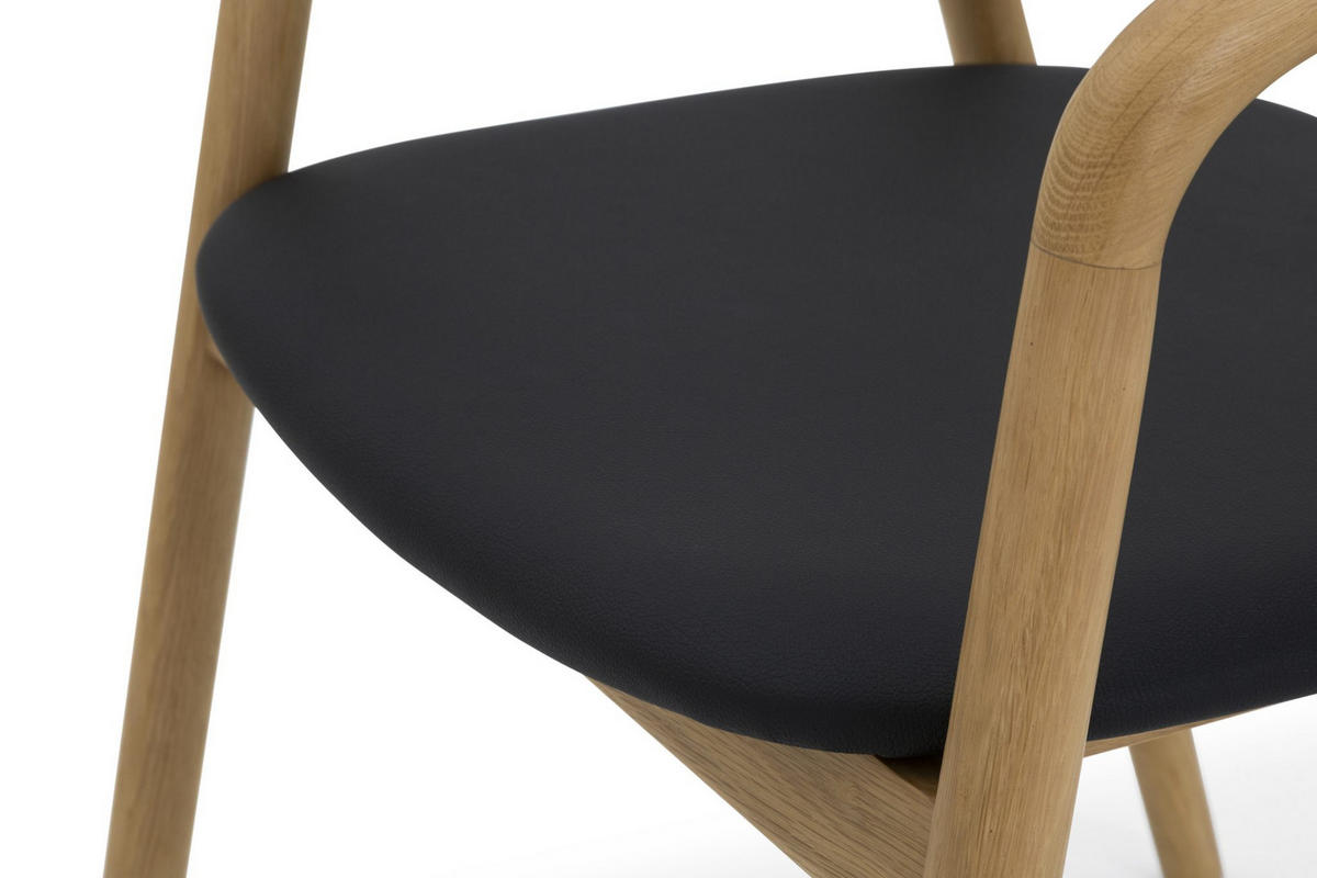 ESSZIMMERSTHUHL Celeste, Natur Massiveiche + schwarzes veganes Leder - Schwarz, Holz (53/80/62cm) - WOODEK