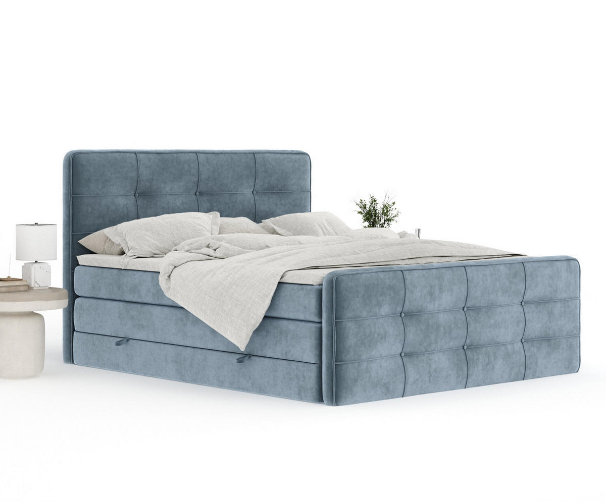 BOXSPRINGBETT Semplice Blau Grau 140/200 cm - Blaugrau/Schwarz, Holz/Holzwerkstoff (140/200cm) - Maison de Reve