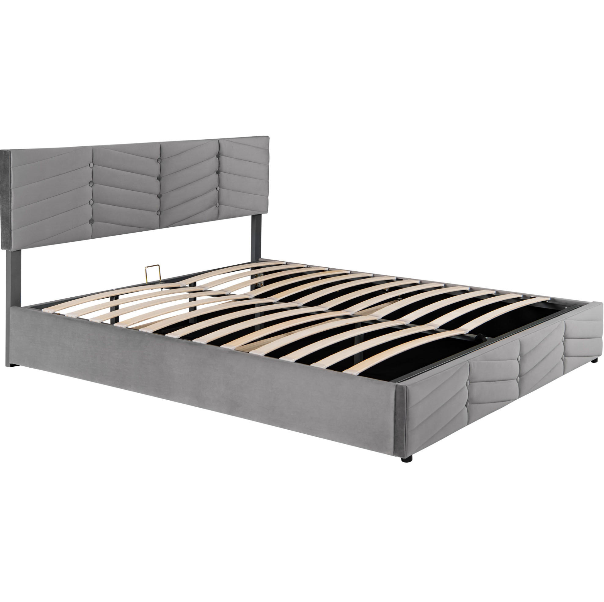 Modfu ČALOUNĚNÁ postel ze sametu 180x200 cm šedá s hydraulickým úložným prostorem a nastavitelným čelem
