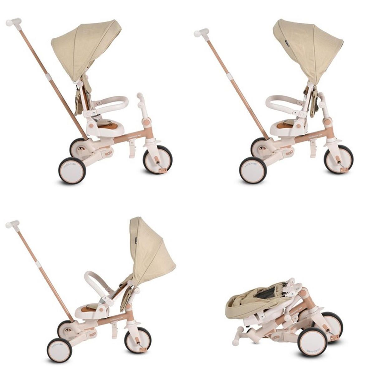 DREIRAD Compacto 4 in 1 beige Schiebegriff klappbar Gurt umbaubar EVA - Beige, Metall (70/50/97cm)