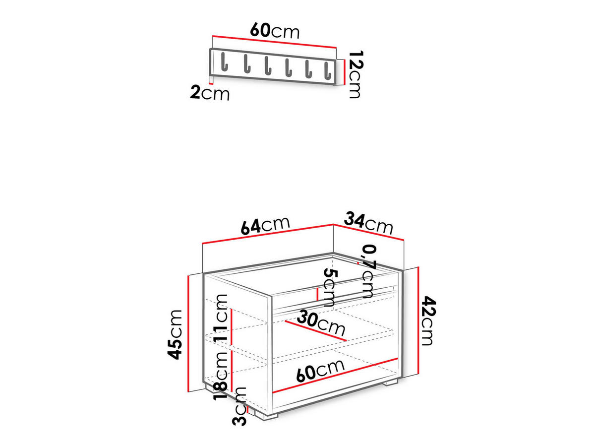 GARDEROBEN-SET Grawis 60 IV - Blau/Silberfarben, Holzwerkstoff/Kunststoff (64.5/45/34cm) - MIRJAN24