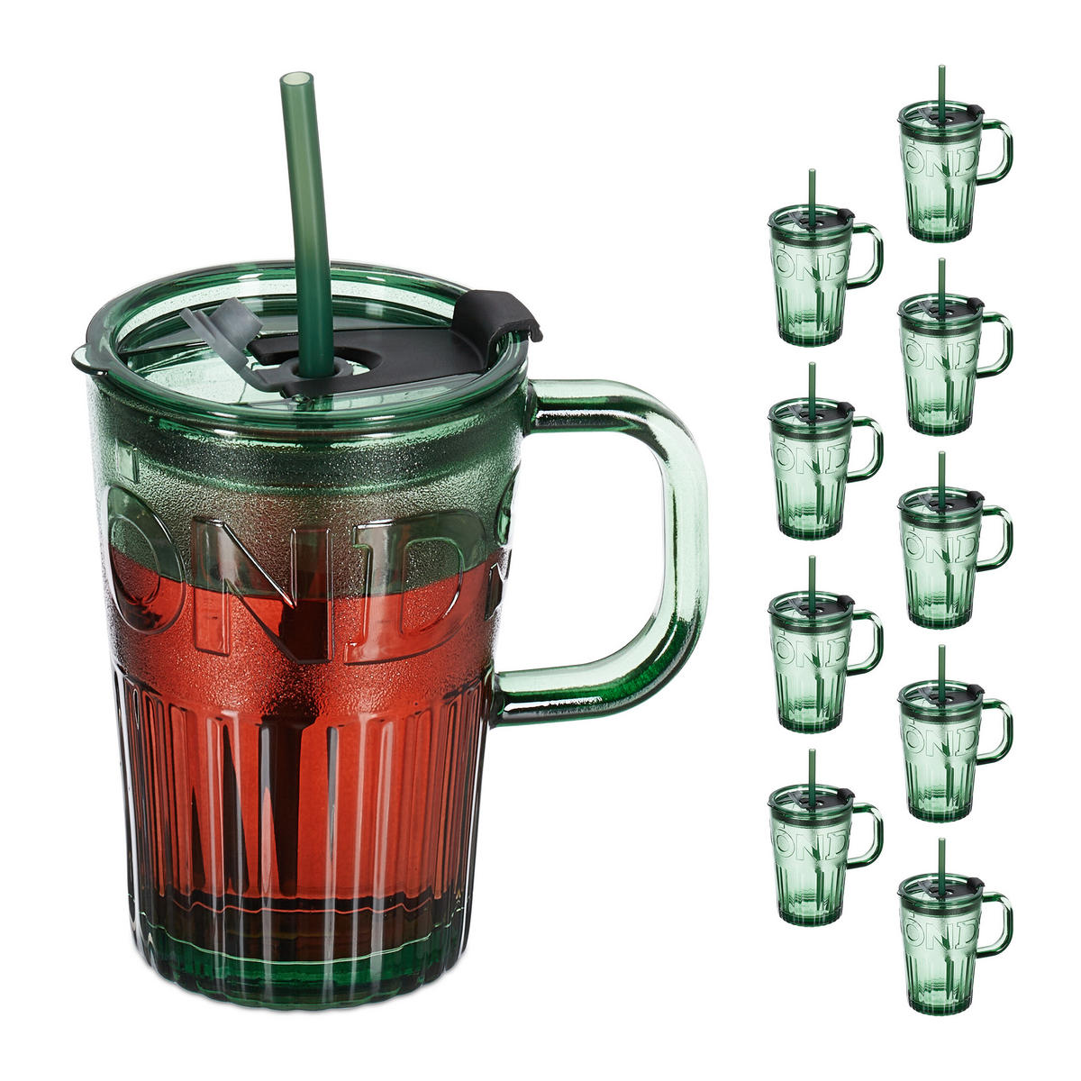 10xTRINKGLÄSER - Grün, Glas/Kunststoff - Relaxdays