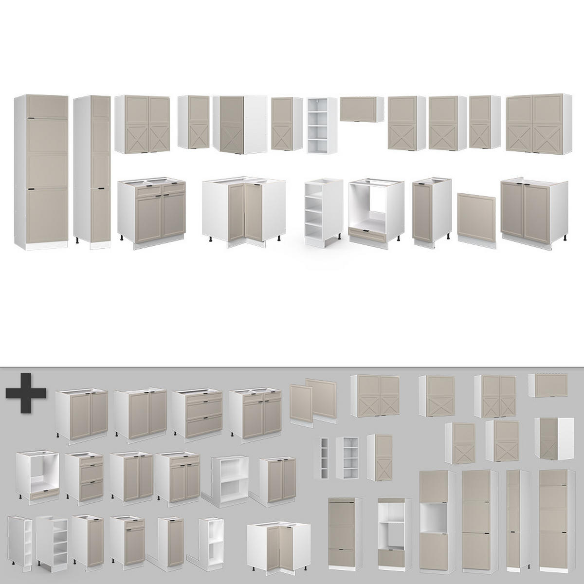 ECKKÜCHE Fame-Line GrauBeige/Weiß 347 x 257 cm, AP Marmor - Weiß/Grau, Holzwerkstoff (347/81.6/60cm) - Vicco