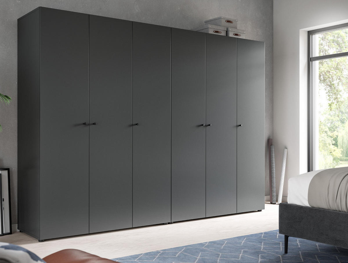 KLEIDERSCHRANK grau 6-türig 240 cm, Drehtürenschrank mit zusätzlichen Einlegeböden - Schwarz/Grau, Holzwerkstoff/Kunststoff (240/176/51cm) - Inn.Furn