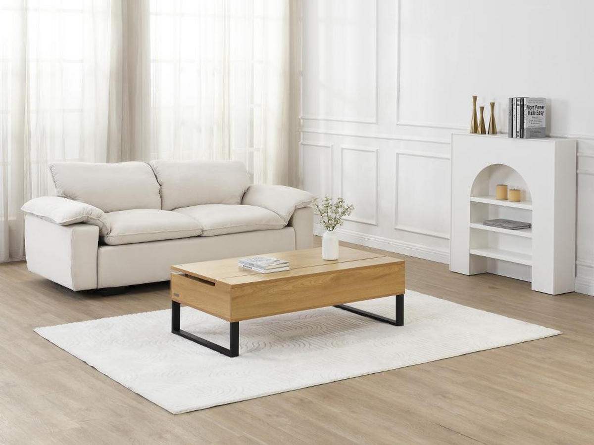 COUCHTISCH mit höhenverstellbarer Tischplatte - MDF & schwarzer Stahl - Holzfarben - SECALI - Naturfarben, Holz (110/60/38cm) - Vente-Unique