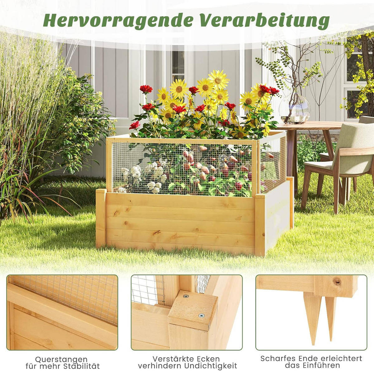 HOCHBEET mit Zaun Holz - Apfelbaumfarben, Holz (107/70/107cm) - COSTWAY