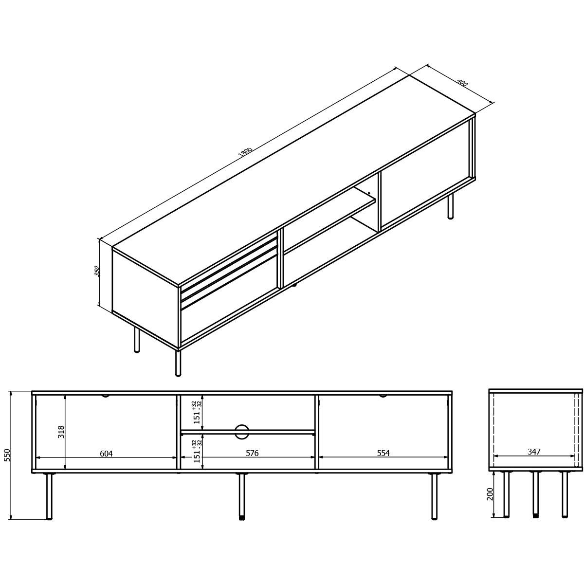 TV STOLÍK Astra Tmavé drevo a kašmír - béžová, kompozitné drevo (180/55/40cm) - Petits-meubles