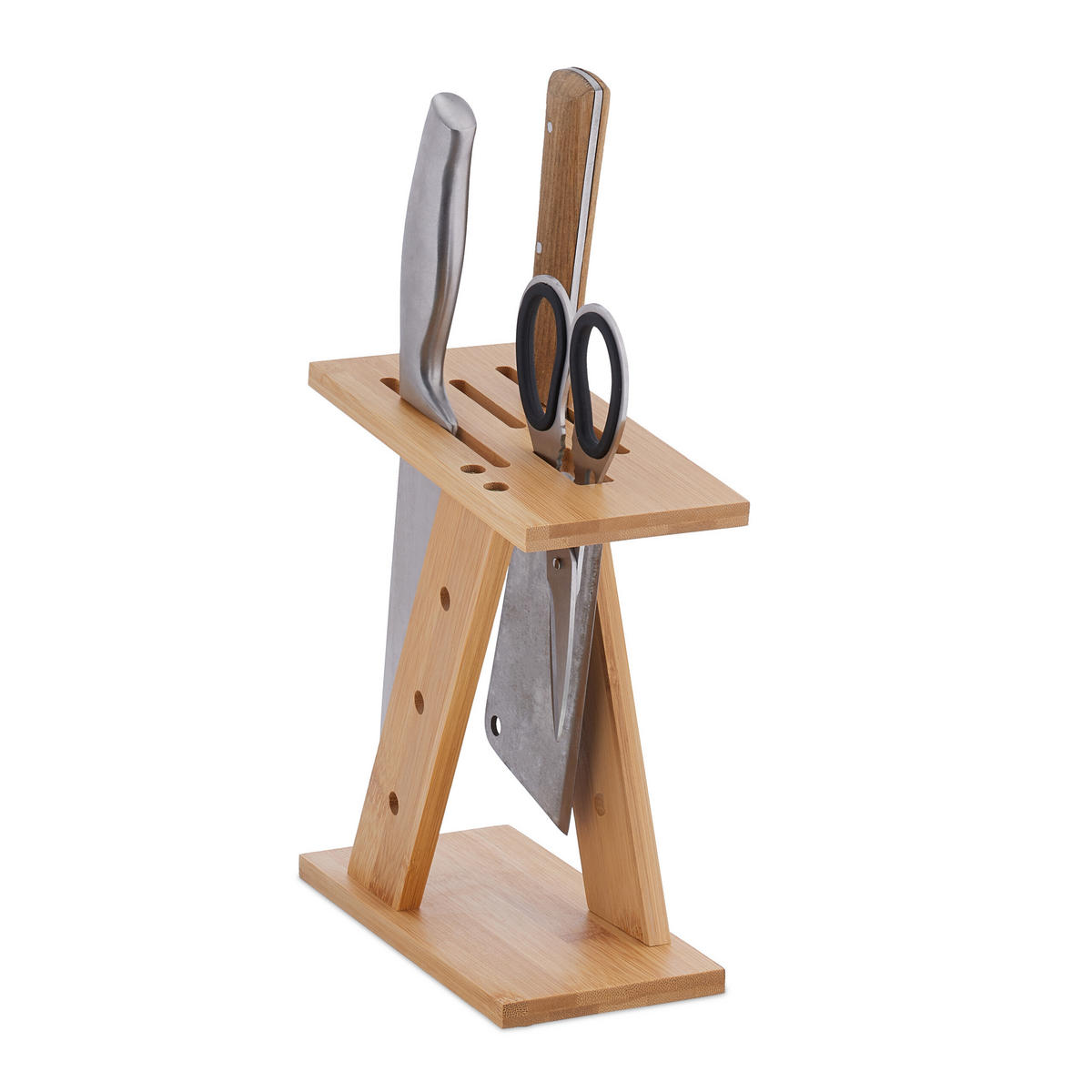 MESSERBLOCK - Hellbraun, Holz (9.5/22/19.5cm) - Relaxdays