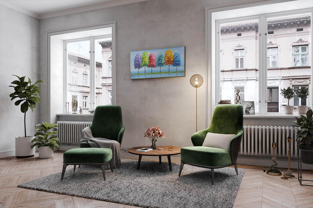 ÖLGEMÄLDE 120/60 cm - Blau/Gelb, Holz/Textil (120/60cm) - KUNSTLOFT
