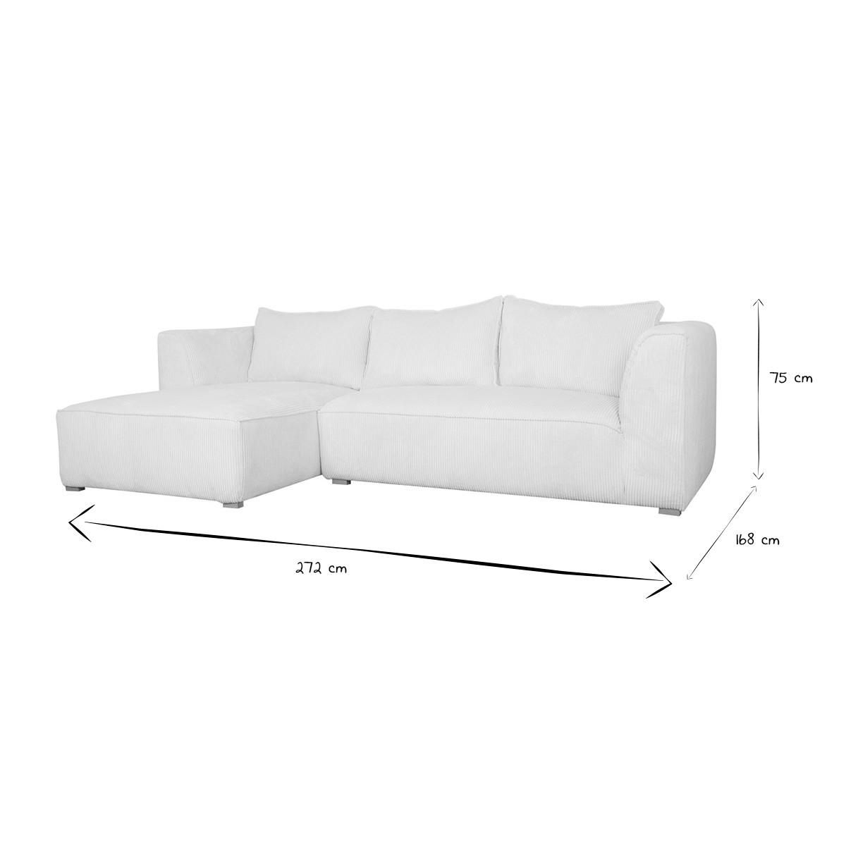 ECKSOFA Links Ecrufarbener Cordstoff Samteffekt 3-4-Sitzer – PANAM - Weiß, Textil (168/272cm) - Miliboo