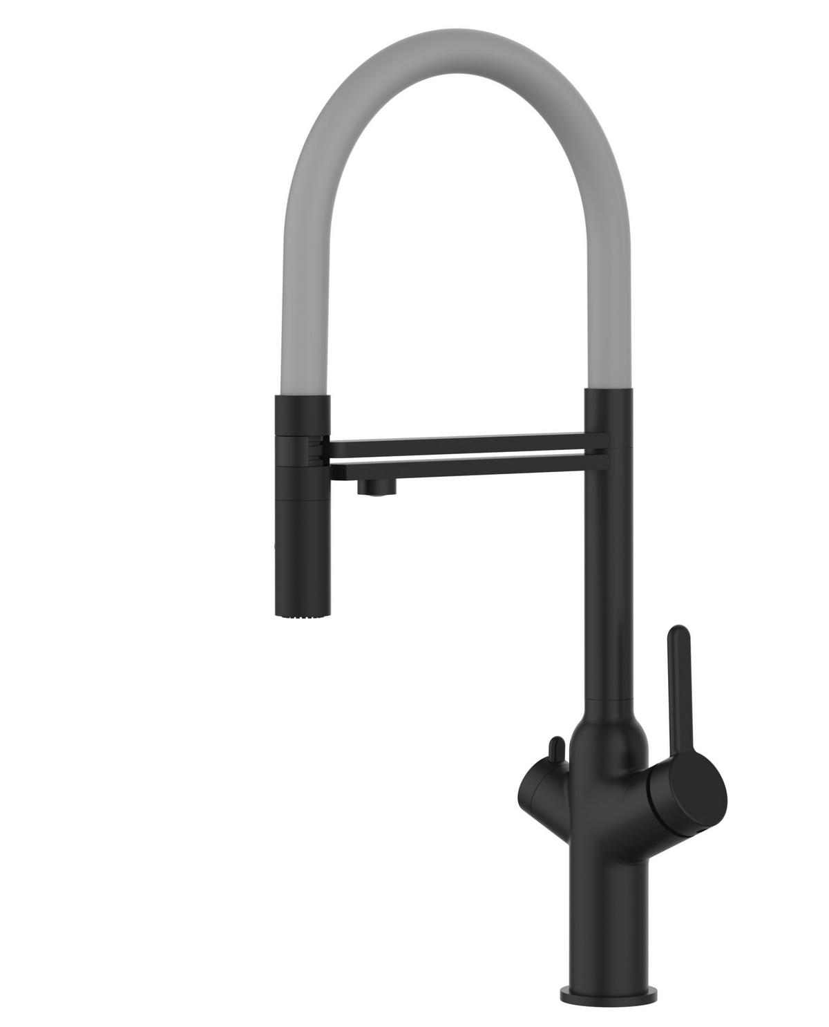 3-WEGE-KÜCHENARMATUR, Schwarz Matt und Grau, 2-Strahl-Brause - Schwarz/Grau, Metall (20.61/48/20.61cm) - VIZIO