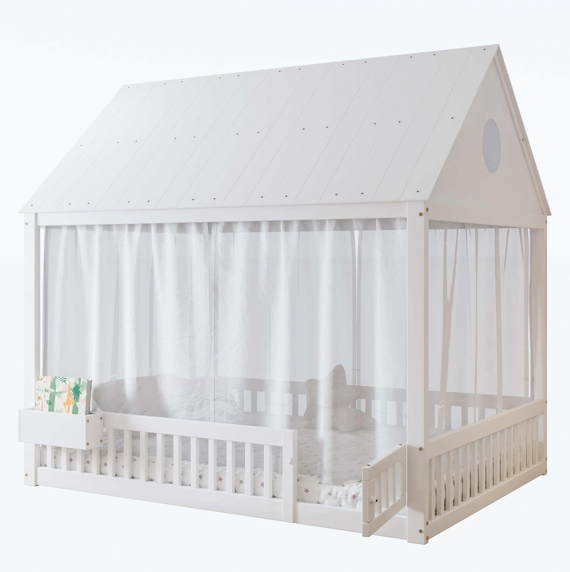 EINZELBETT mit Fenster- und Dachdetails, Weiß, 140/200 cm - Weiß, Holzwerkstoff (140/200cm) - MIVRAY