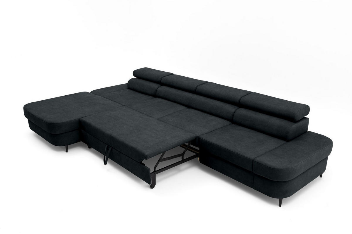 ECKSOFA JAZZ MAXI Links mit Schlaffunktion 125x195 Velours Schwarz - Schwarz, Holz/Textil (350/203cm) - Muffo