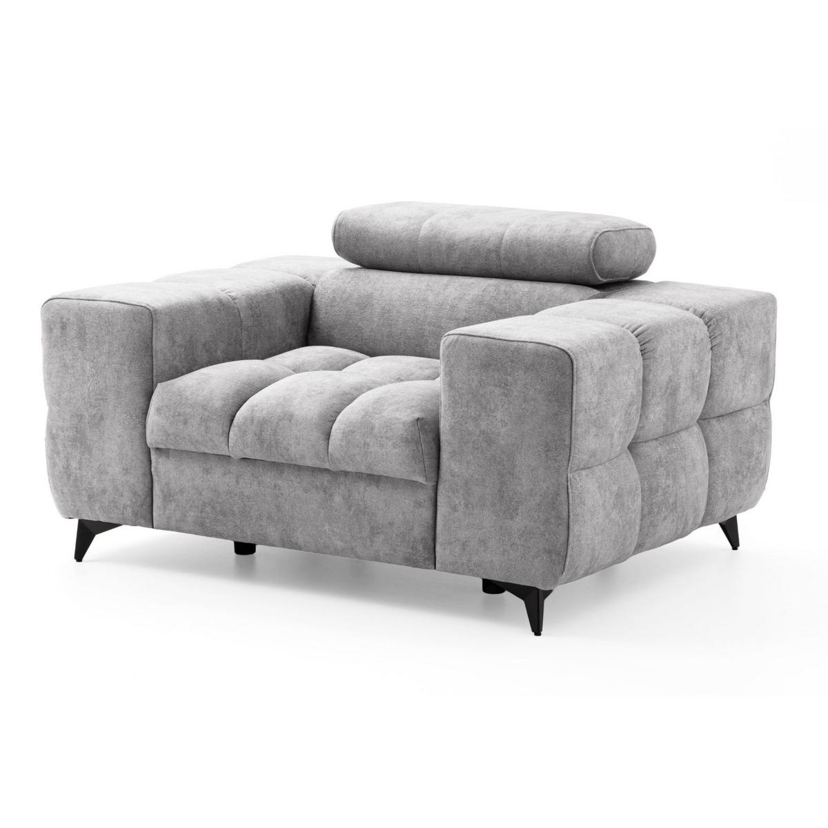 SESSEL PUDDING mit verstellbare Kopfstütze Velours Grau - Schwarz/Grau, Holz/Textil (140/93/100cm) - Muffo