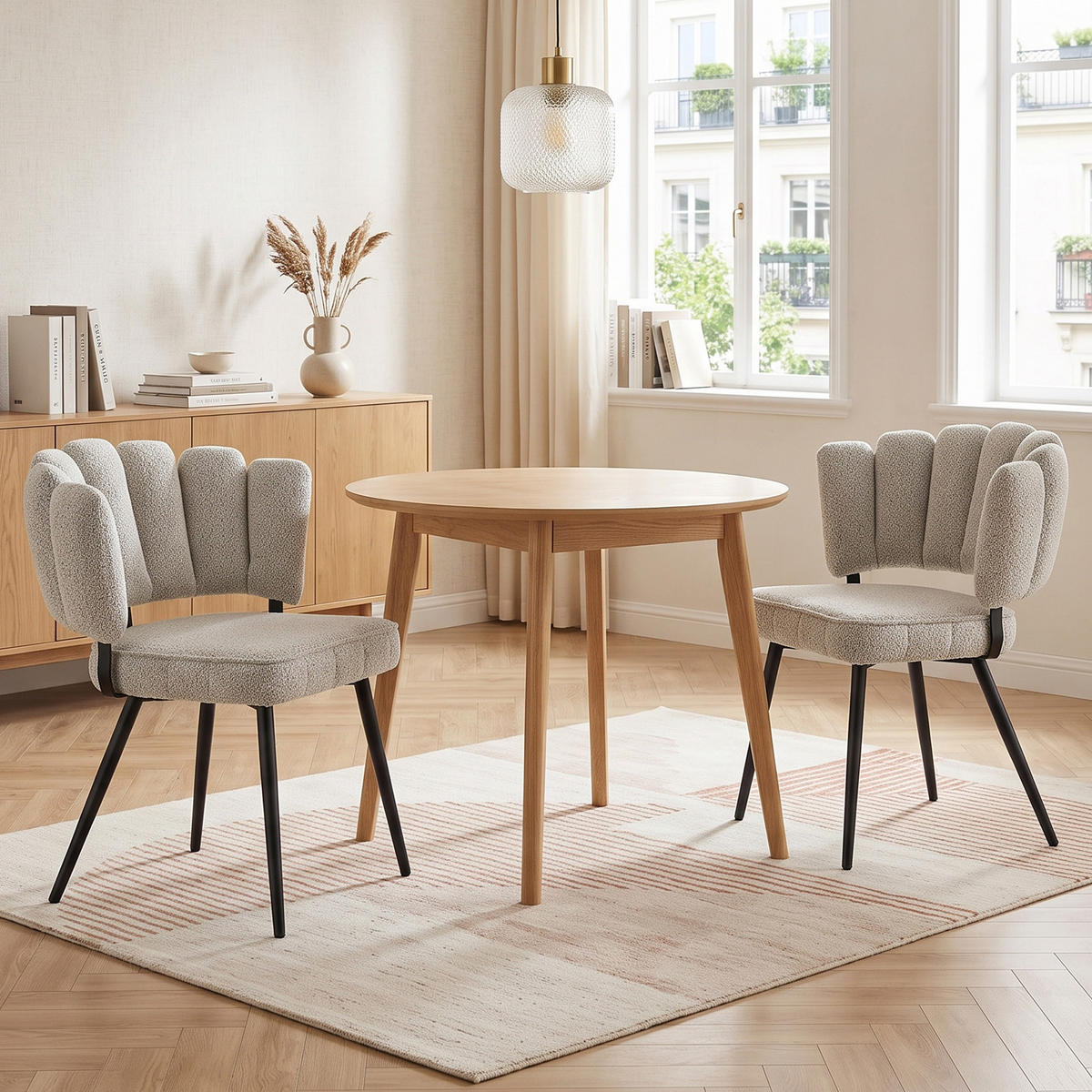 JÍDELNÍ ŽIDLE Sada 2 ks s květinovou opěrkou, světle šedá - světle šedá, textil (60/80/48cm) - Urban Meuble