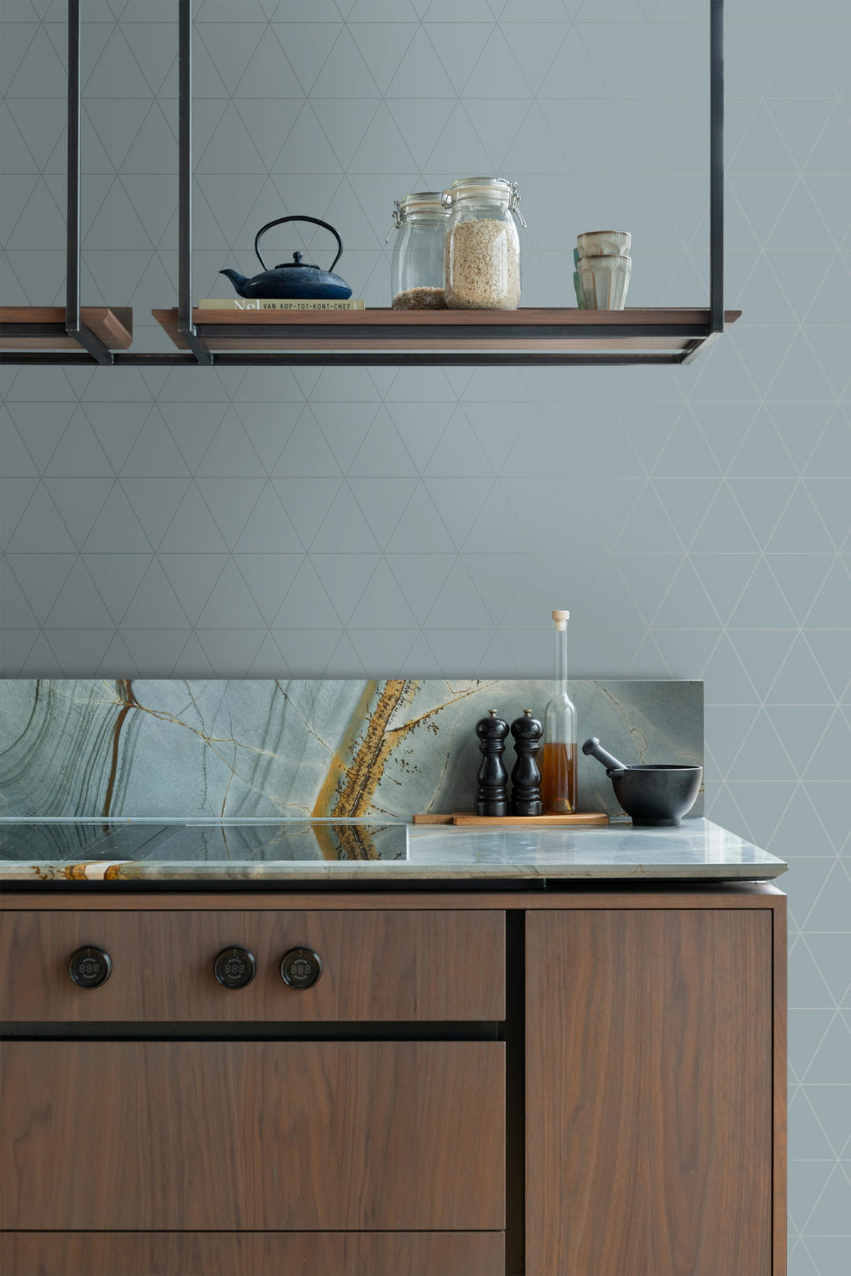 TAPETE grafische Dreiecke 53 cm x 10.05 m - Blau, Papier (53/1000cm) - Origin Wallcoverings