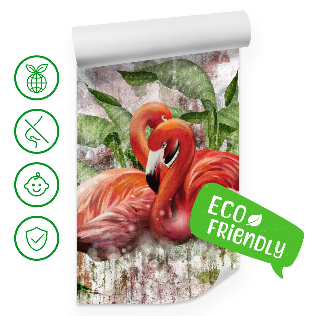 FOTOTAPETE für Schlafzimmer Abstrakte Flamingos Beton Tropische Blätter Palmen Natur 450x315 - Multicolor, Papier (450/315cm) - Muralo