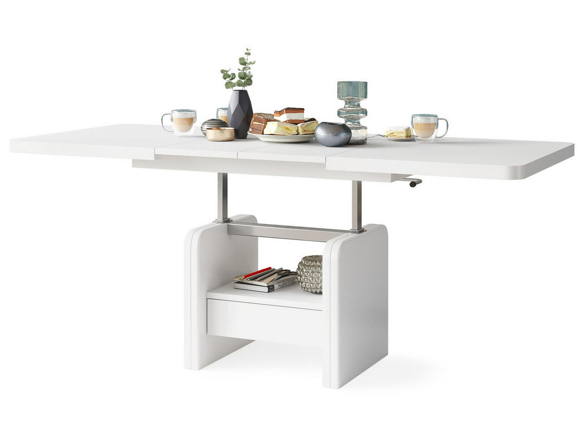COUCHTISCH rechteckig Weiß höhenverstellbar ausziehbar - Weiß, Holzwerkstoff (75/180/75cm) - designimpex