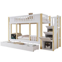 ETAGENBETT 90/200 cm mit Treppenschrank, 3 Rollschubladen und Tafel, Weiß/Natur - Weiß, Holzwerkstoff (90/200cm) - Redom