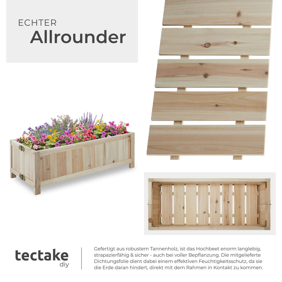 HOCHBEET Blomster,70 x 30 x 25 cm, Belastbarkeit 50 kg,braun - Braun, Holz (70/25/30cm) - tectake