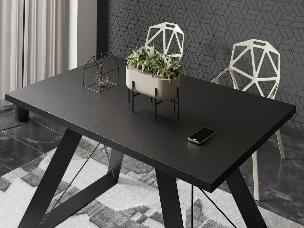 ESSTISCH Colter rechteckig ausziehbar, Schwarz 140-240/80/76 cm - Schwarz, Holzwerkstoff/Metall (140/80/76cm) - WFL GROUP