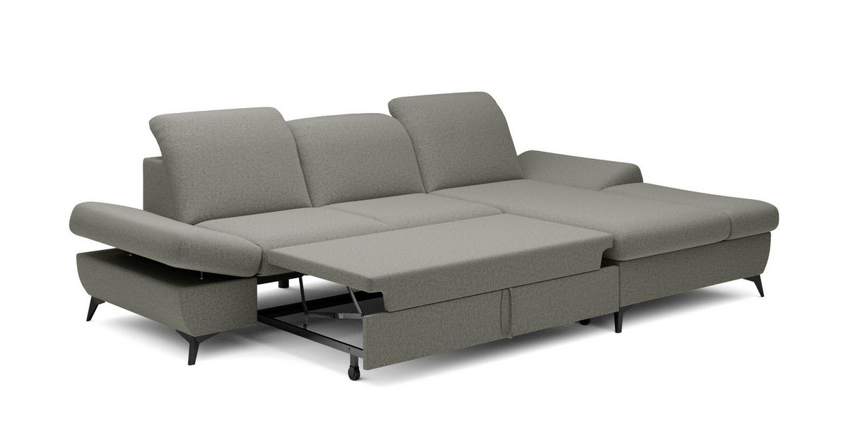 ECKSOFA FELICE R-S Grau Geflochtener Stoff mit Schlaffunktion - Grau, Holz (284/166cm) - MASSENO