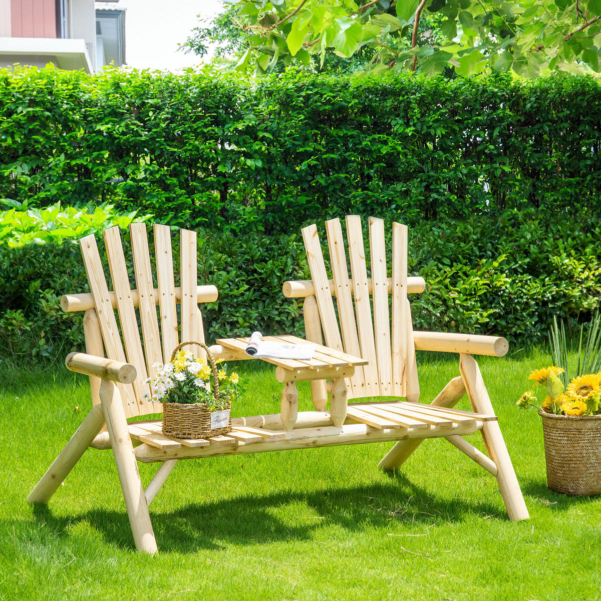 GARTENBANK-KOMBINATION,2 Personen integrierter Tisch,naturholz - Beige, Holz (157/103/88cm) - Vallsero