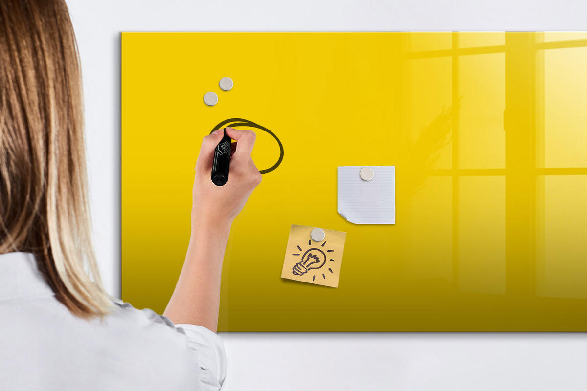 MAGNETTAFEL 120x60 Gelb schwarzer Marker - Gelb, Glas (120/0.4/60cm) - TULUP