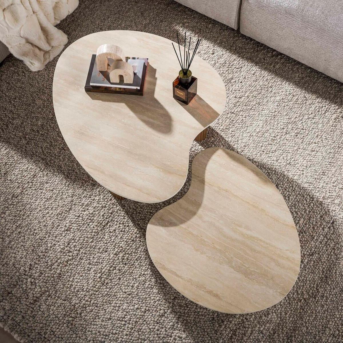 COUCHTISCH Set CERAMO APERTO 2-tlg. organisches Design-Set mit 3D-Keramikplatte - Hellbraun/Beige, Keramik (102/80/35cm) - alesvelt