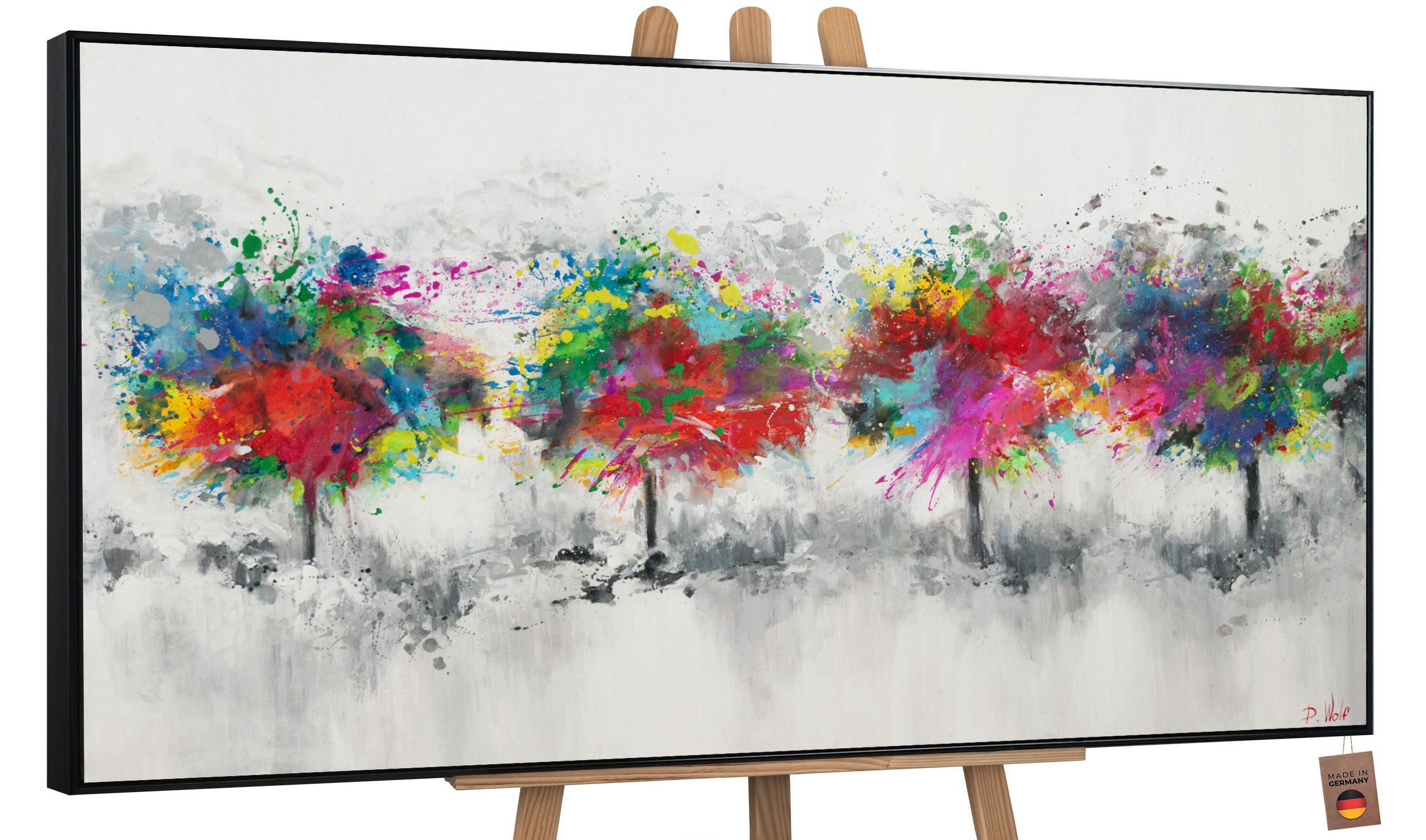 GEMÄLDE Bunter Wald Schattenfugenrahmen Schwarz 200x100 cm - Schwarz, Holz (200/100cm) - YS-art gallery